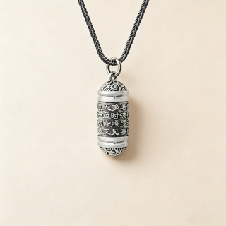Sterling Silver Mantra Capsule Pendant – Symbolic Container Necklace for Reflection
